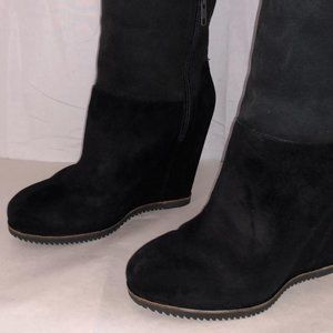 $500❤️40.5/9.5 UGG Black Suede Shearling OVER KNEE High Heel Wedge TALL Boots